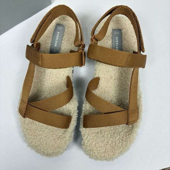 Everlane Woman Sandals Sz 8 Renew Teddy Sporty‎ Lounge Sandal Tan Sherpa NEW - Picture 5 of 9